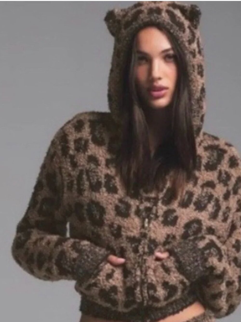 NWT Skims Comfort Collection Leopard Hoodie Sweatpants Set L XL Animal Ears